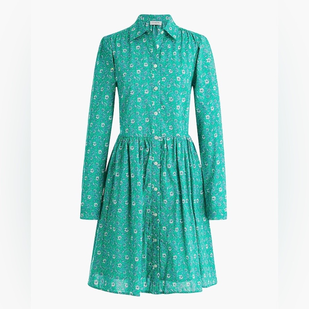 J. Crew Factory Green Floral Mini Shirt Dress